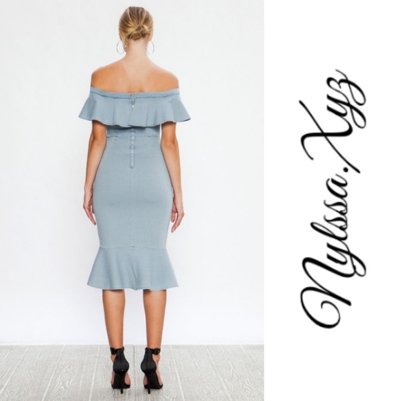 OFF-THE-SHOULDER DENIM BODYCON DRESS - Picture 4 of 5